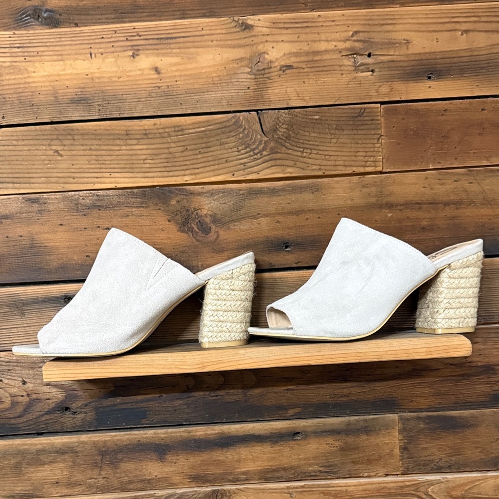 Sbicca Light Grey Mules with Woven Block Heel